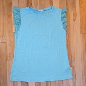 Le Amis Light Blue Ruffle Sleeve Blouse Size Small NWOT